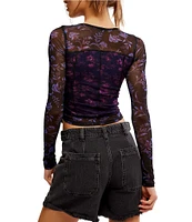 Free People Betty's Garden Floral Mesh Scoop Neck Long Sleeve Shirt