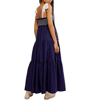 Free People Bluebell Solid V-Neck Sleeveless Tie Shoulder Maxi Dress