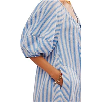 Free People Bop Around Stripe Print Scoop Neckline 3/4 Sleeve Romper