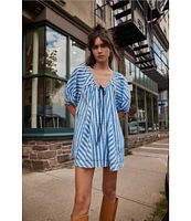 Free People Bop Around Stripe Print Scoop Neckline 3/4 Sleeve Romper