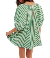 Free People Bop Around Stripe Print Scoop Neckline 3/4 Sleeve Romper