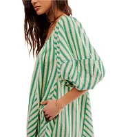 Free People Bop Around Stripe Print Scoop Neckline 3/4 Sleeve Romper