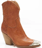 Free People Brayden Leather Metal Toe Tip Western Booties