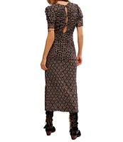 Free People Briella Floral Print Crew Neck Short Sleeve Ruched Midi Dress