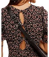 Free People Briella Floral Print Crew Neck Short Sleeve Ruched Midi Dress