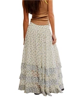 Free People Brynn Printed Mid Rise Tiered Ruffle Maxi Skirt