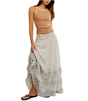 Free People Brynn Printed Mid Rise Tiered Ruffle Maxi Skirt