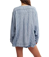 Free People By The Shore Stripe Printed V-Neck Long Sleeve Shirt