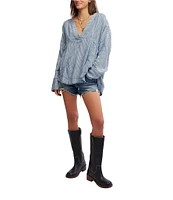 Free People By The Shore Stripe Printed V-Neck Long Sleeve Shirt