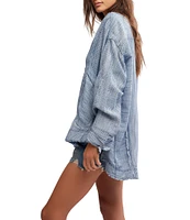 Free People By The Shore Stripe Printed V-Neck Long Sleeve Shirt