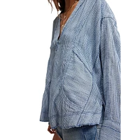 Free People By The Shore Stripe Printed V-Neck Long Sleeve Shirt