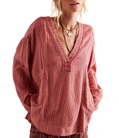 Free People By The Shore Stripe Printed V-Neck Long Sleeve Shirt