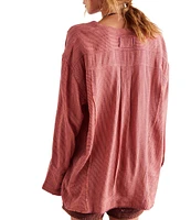 Free People By The Shore Stripe Printed V-Neck Long Sleeve Shirt