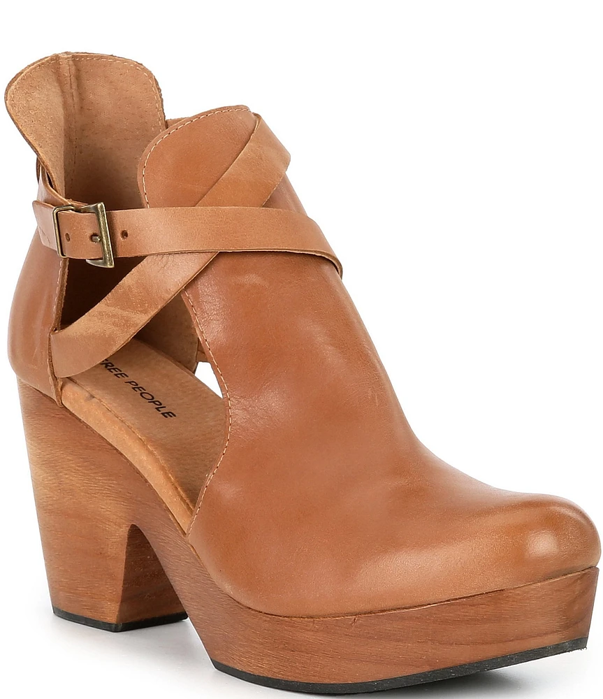 Free People Cedar Leather Buckle Platform Wood Clogs