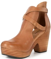 Free People Cedar Leather Buckle Platform Wood Clogs