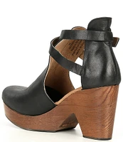 Free People Cedar Leather Buckle Platform Wood Clogs