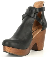 Free People Cedar Leather Buckle Platform Wood Clogs