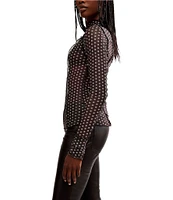 Free People Charlie Mesh Dotted Print Mock Neck Long Sleeve Top