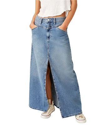 Free People Come As You Are Denim Mid Rise Maxi Skirt