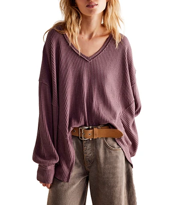 Free People Coraline Waffle Knit V-Neck Long Sleeve Thermal