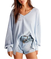 Free People Coraline Waffle Knit V-Neck Long Sleeve Thermal