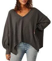 Free People Coraline Waffle Knit V-Neck Long Sleeve Thermal