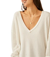 Free People Coraline Waffle Knit V-Neck Long Sleeve Thermal