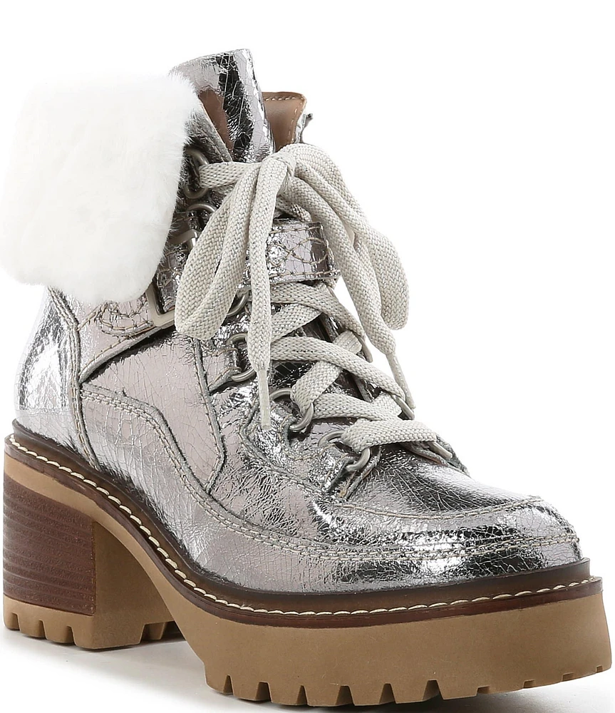 Free People Cozy Jasper Faux Shearling Metallic Leather Hiker Booties