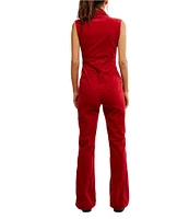 Free People CRVY Ring The Alarm Corduroy Notch Lapel Collar Neck Sleeveless Front Zip Jumpsuit