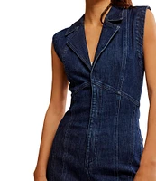 Free People CRVY Ring The Alarm Denim V-Neck Sleeveless Zip Front Flare Jumpsuit