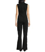 Free People CRVY Ring The Alarm Denim V-Neck Sleeveless Zip Front Flare Jumpsuit