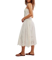 Free People Daphne Floral Applique Square Neck Sleeveless Smocked Drop Waist Midi Dress