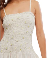 Free People Daphne Floral Applique Square Neck Sleeveless Smocked Drop Waist Midi Dress