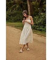 Free People Daphne Floral Applique Square Neck Sleeveless Smocked Drop Waist Midi Dress