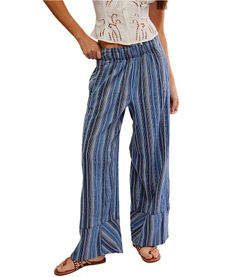 Free People Days End Striped Linen Wide Leg Pants
