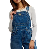 Free People Deep Trance Denim Square Neck Overalls