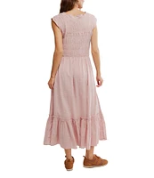 Free People Desert Dazed Ruffle V-Neck Cap Sleeve Tiered Hem Button-Front Midi Dress
