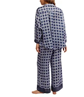 Free People Dreamy Days Allover Floral Geo Print Satin Notch Collar Long Sleeve Wide Leg Oversized Pajama Set