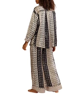 Free People Dreamy Days Allover Geo Striped Print Satin Notch Collar Long Sleeve Wide Leg Oversized Pajama Set