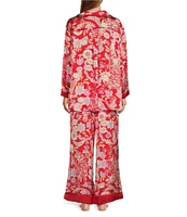 Free People Dreamy Days Allover Printed Satin Notch Collar Long Sleeve Wide Leg Oversized Pajama Set