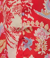 Free People Dreamy Days Allover Printed Satin Notch Collar Long Sleeve Wide Leg Oversized Pajama Set
