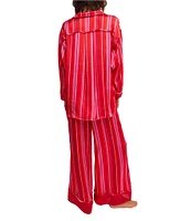 Free People Dreamy Days Allover Striped Satin Notch Collar Long Sleeve Wide Leg Oversized Pajama Set