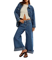 Free People Dunes Stripe Collared Oversize Fit Button Front Denim Shirt Jacket