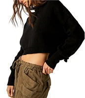 Free People Easy Street Mock Neck Long Sleeve Crop Pullover Sweater