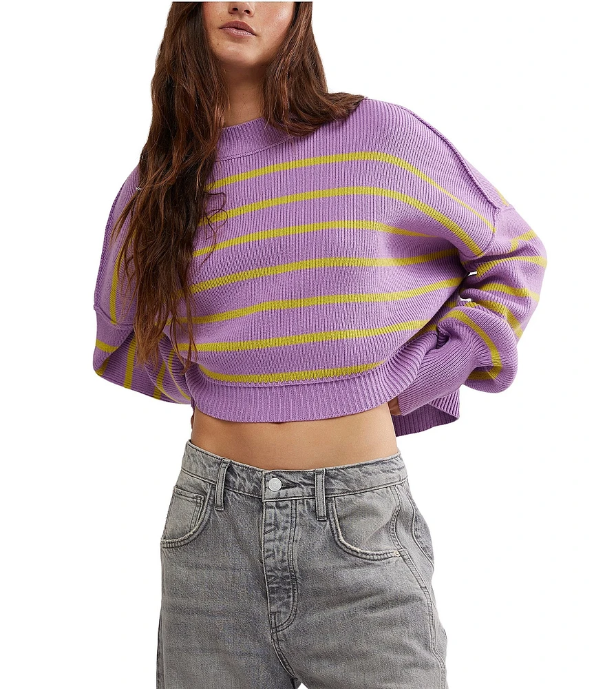 Free People Easy Street Stripe Print Mock Neck Long Sleeve Cropped Pullover Top