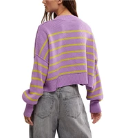 Free People Easy Street Stripe Print Mock Neck Long Sleeve Cropped Pullover Top