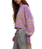 Free People Easy Street Stripe Print Mock Neck Long Sleeve Cropped Pullover Top