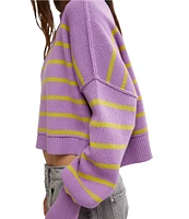 Free People Easy Street Stripe Print Mock Neck Long Sleeve Cropped Pullover Top