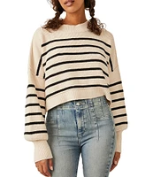 Free People Easy Street Stripe Print Mock Neck Long Sleeve Cropped Pullover Top