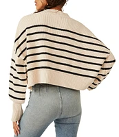 Free People Easy Street Stripe Print Mock Neck Long Sleeve Cropped Pullover Top